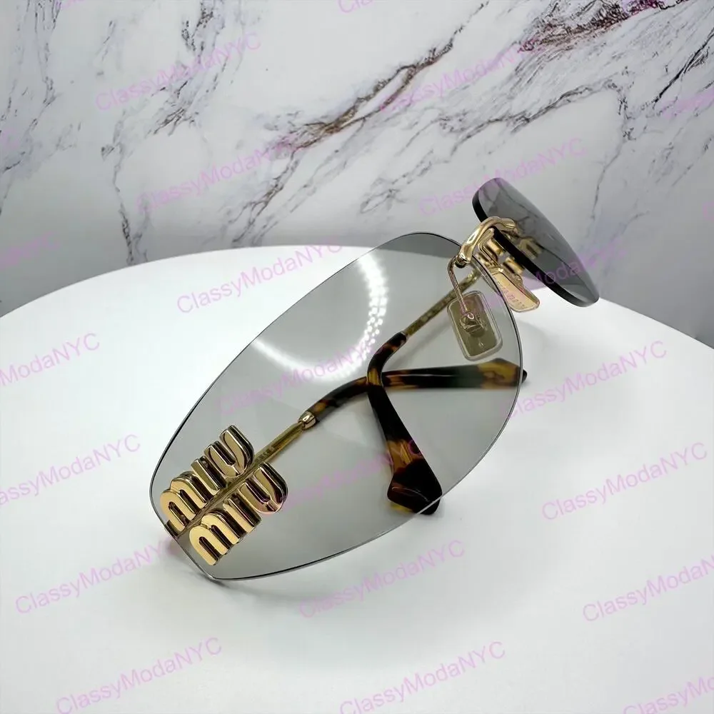 New MIU MIU Logo Sunglasses 2025 Runway Gold Slim Skinny Wrap Rimless Italy